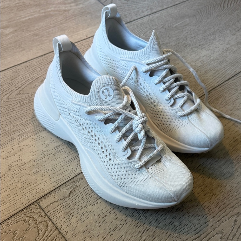 lululemon athletica White Knit Lace-Up Athletic Sneakers